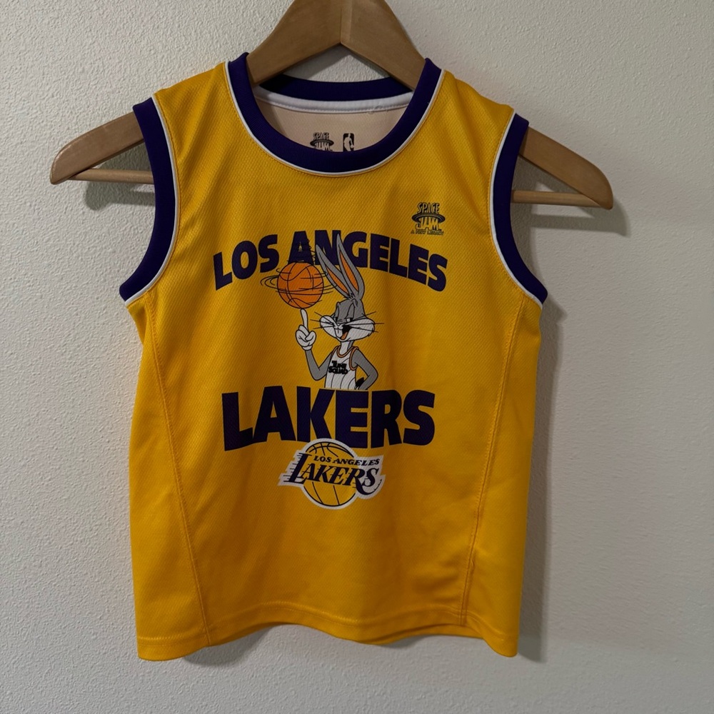 Los Angeles Lakers Space Jams Bugs Bunny Basketball Jersey Yellow Purple-Medium